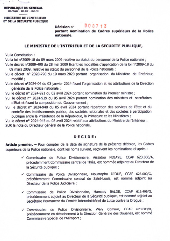 Chamboulement à la Police : Bara Sangharé et Adramé Sarr remplacés à la Su et à la Dic Chamboulement à la Police : Bara Sangharé et Adramé Sarr remplacés à la Su et à la Dic