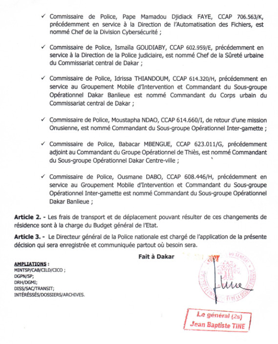 Chamboulement à la Police : Bara Sangharé et Adramé Sarr remplacés à la Su et à la Dic Chamboulement à la Police : Bara Sangharé et Adramé Sarr remplacés à la Su et à la Dic